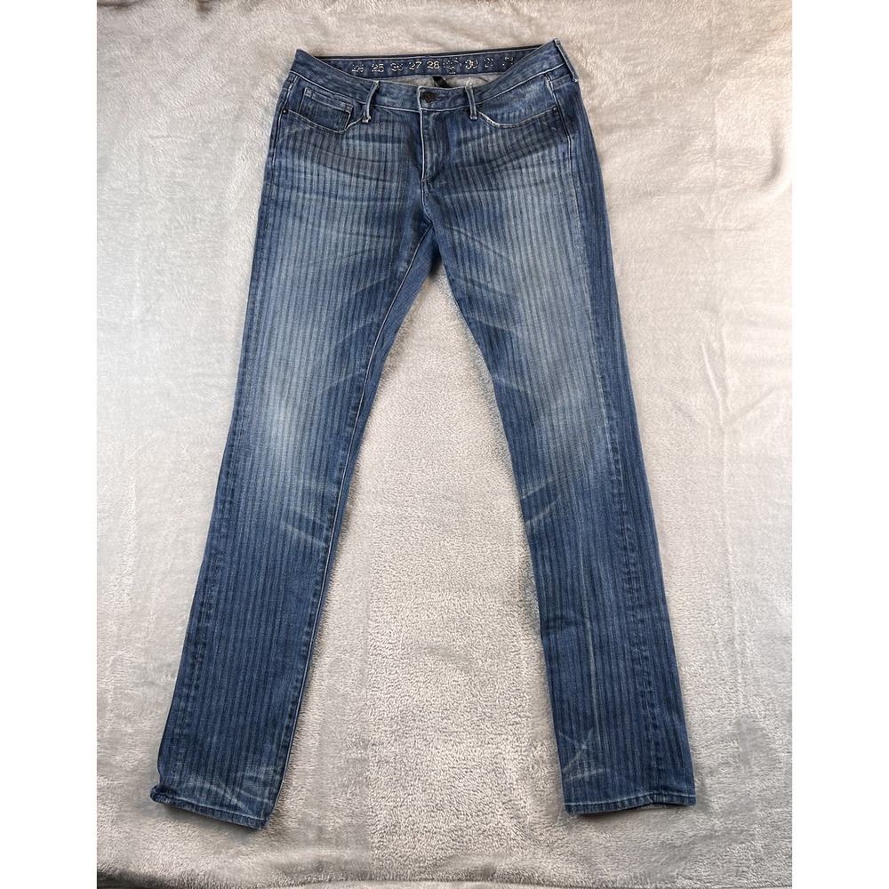 VTG Ernest Sewn Jeans Womens 30 Blue Striped Straight Made In USA Y2K RARE